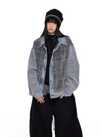 Plaid Patchwork Distressed Denim Oversized Jacket 2