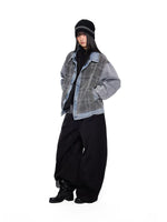 Plaid Patchwork Distressed Denim Oversized Jacket 5