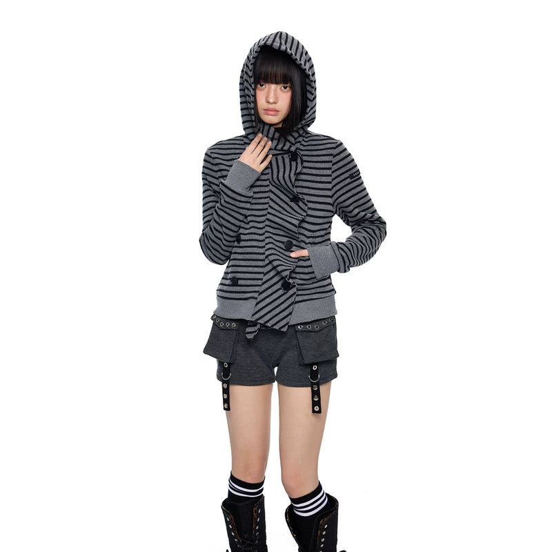 Striped Patchwork Hooded Cardigan Jacket 2