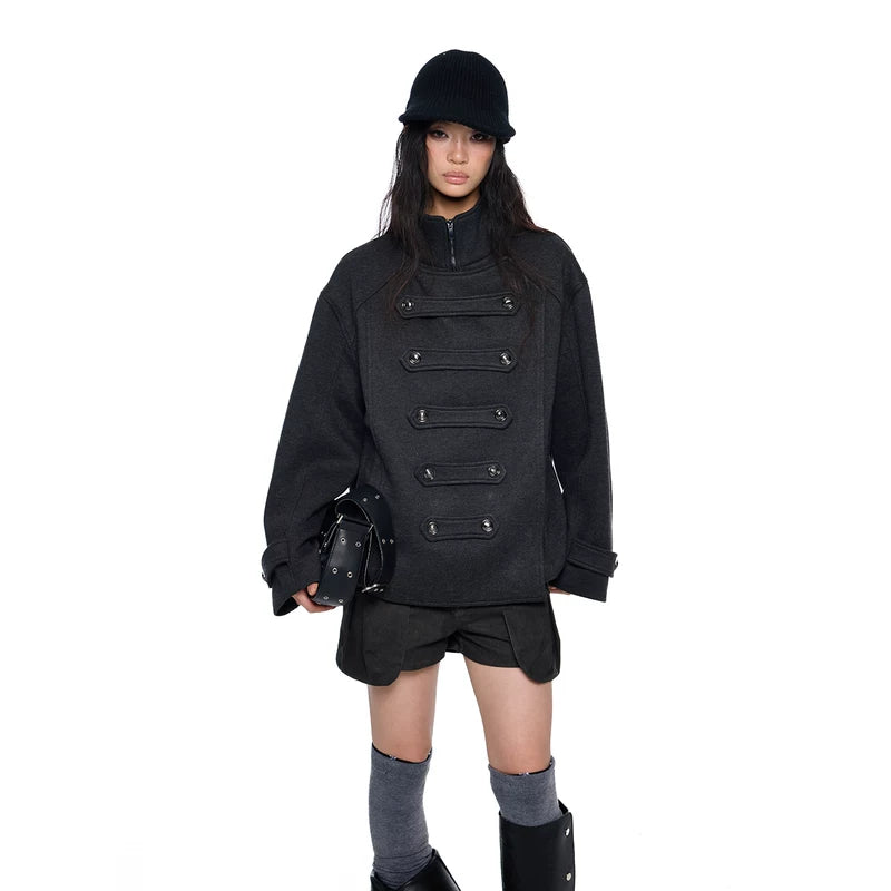 1627207:3232478,6012783181035,1627207:3232478,6012783181037,1627207:3232478,6012783181036,6012783181035,6012783181037,6012783181036, Retro Pleated Structured Button Front Jacket
