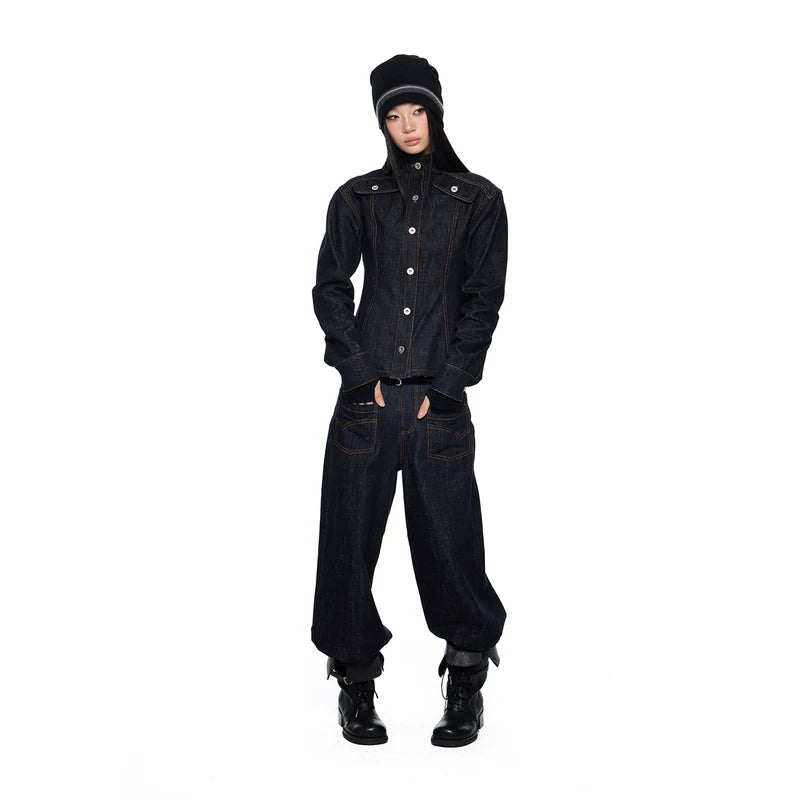 Raw Denim Wide Leg Casual Pants 2