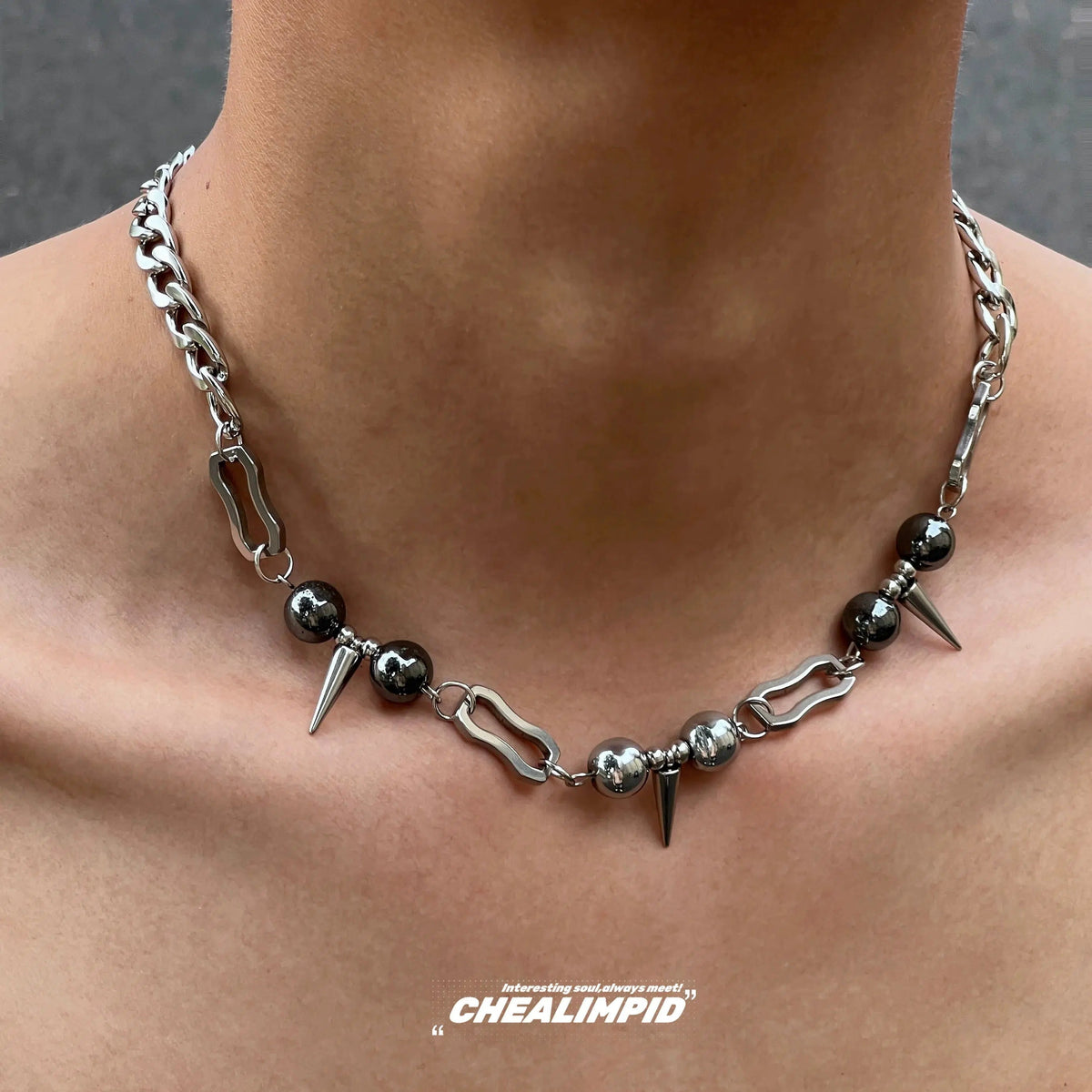 Edgy Spike Ball Chain Necklace