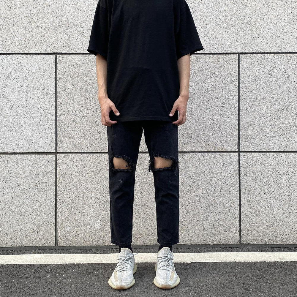 Elastic Cropped Ripped Jeans