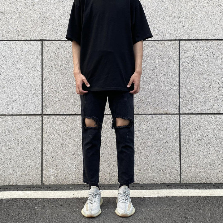 Elastic Cropped Ripped Jeans