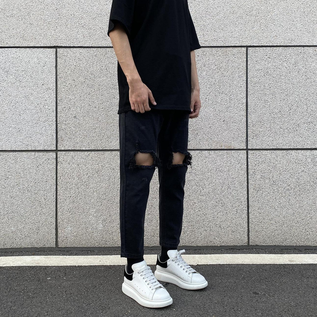Elastic Cropped Ripped Jeans