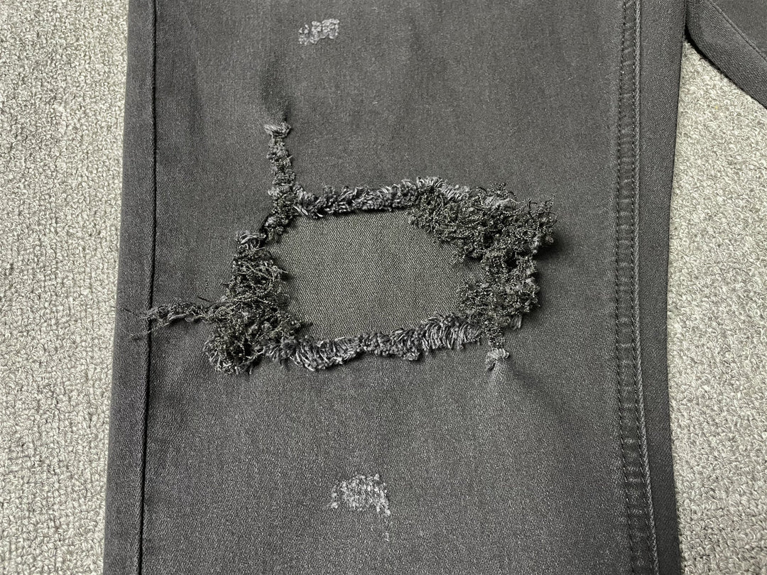 Elastic Cropped Ripped Jeans