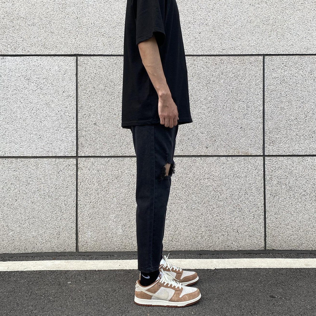 Elastic Cropped Ripped Jeans