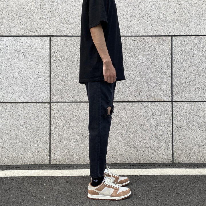 Elastic Cropped Ripped Jeans