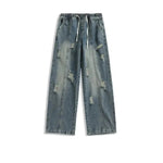 Elastic Drawstring Ripped Straight Jeans