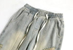 Elastic Drawstring Ripped Straight Jeans