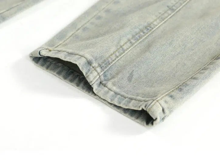 Elastic Drawstring Ripped Straight Jeans