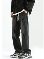Elastic Drawstring Ripped Straight Jeans