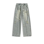Elastic Drawstring Ripped Straight Jeans