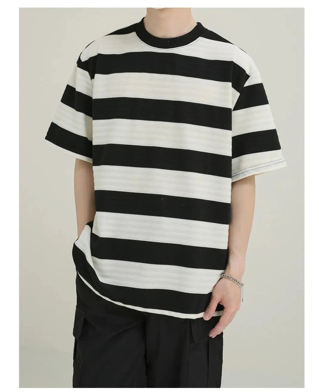 Elastic Striped Short-sleeved T-shirt