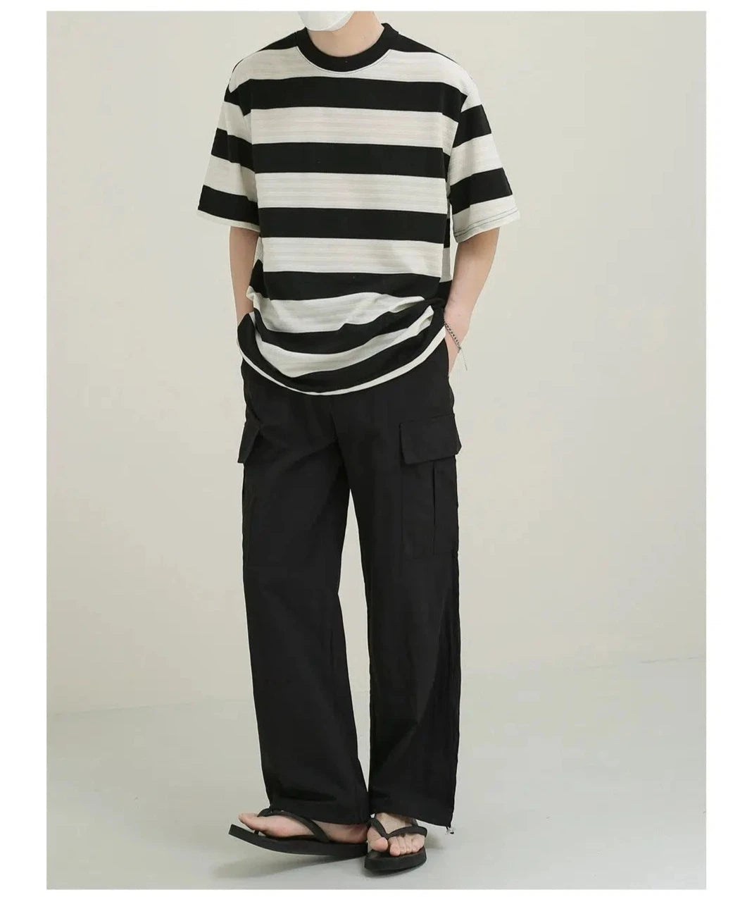 Elastic Striped Short-sleeved T-shirt