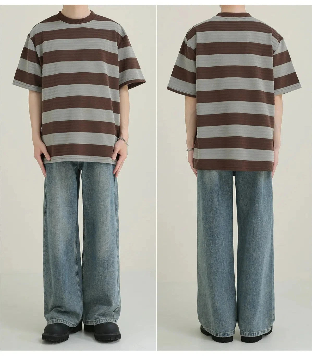 Elastic Striped Short-sleeved T-shirt