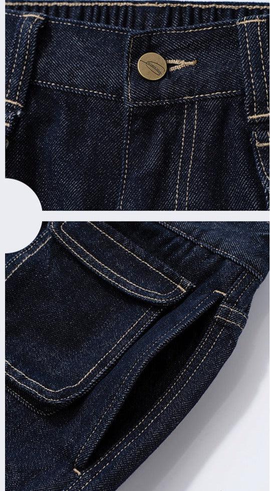 Elastic Waist Cargo Pocket Jeans Pants