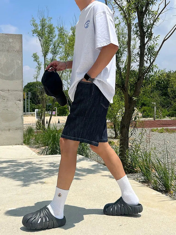 Elastic Waist Denim Shorts