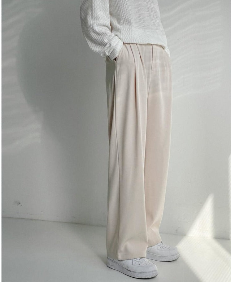 Elastic Waist Draped Wide-leg Slim Pants