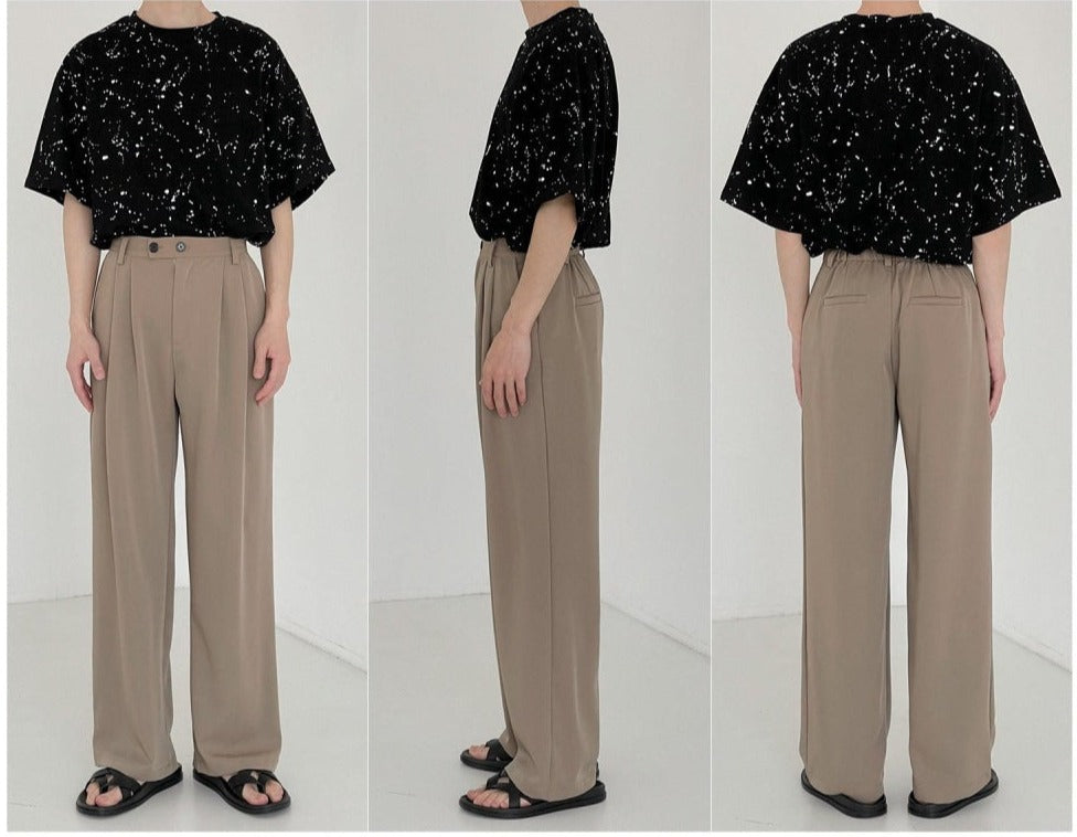 Elastic Waist Draped Wide-leg Slim Pants