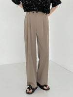 Elastic Waist Draped Wide-leg Slim Pants