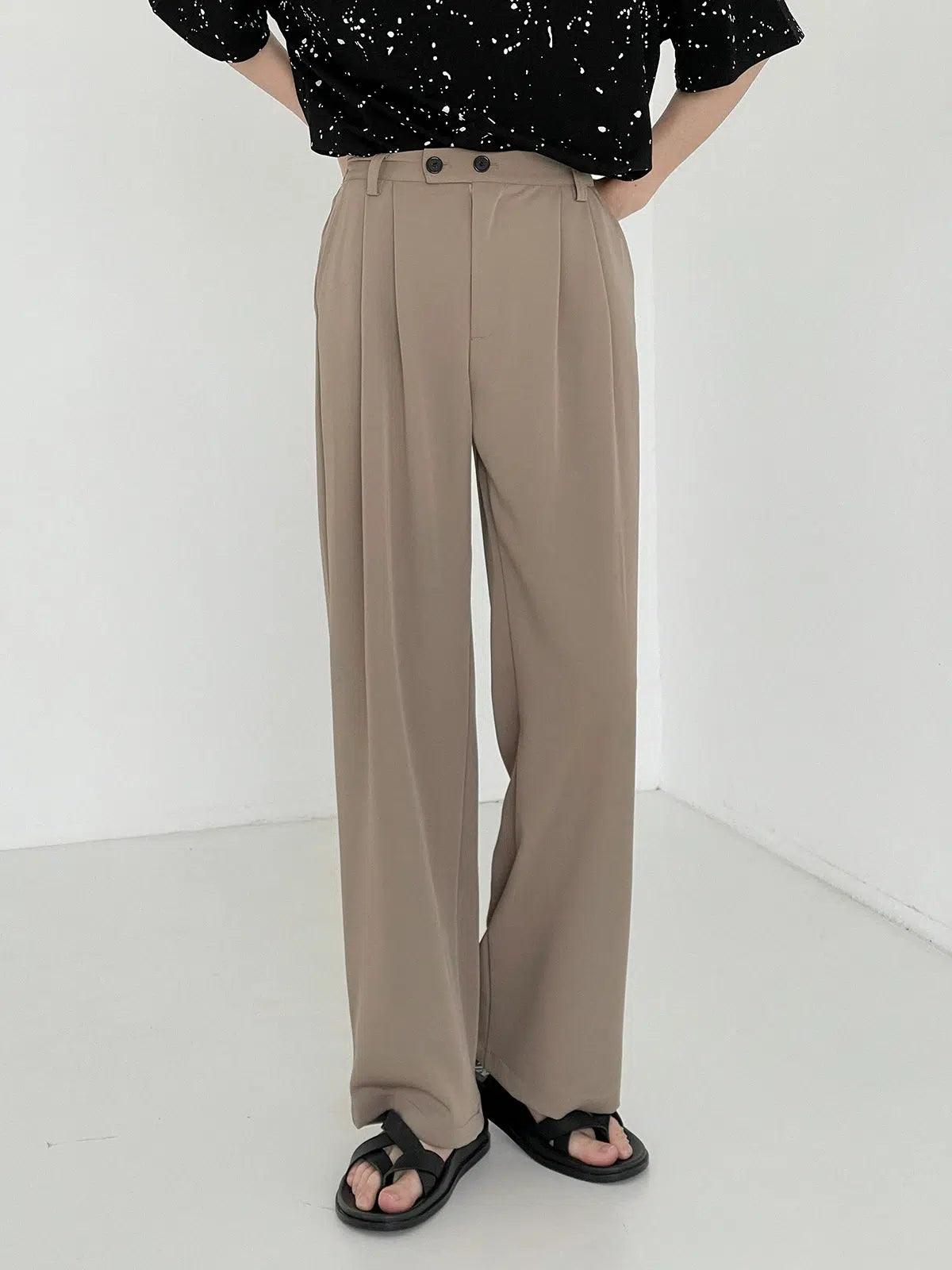 Elastic Waist Draped Wide-leg Slim Pants