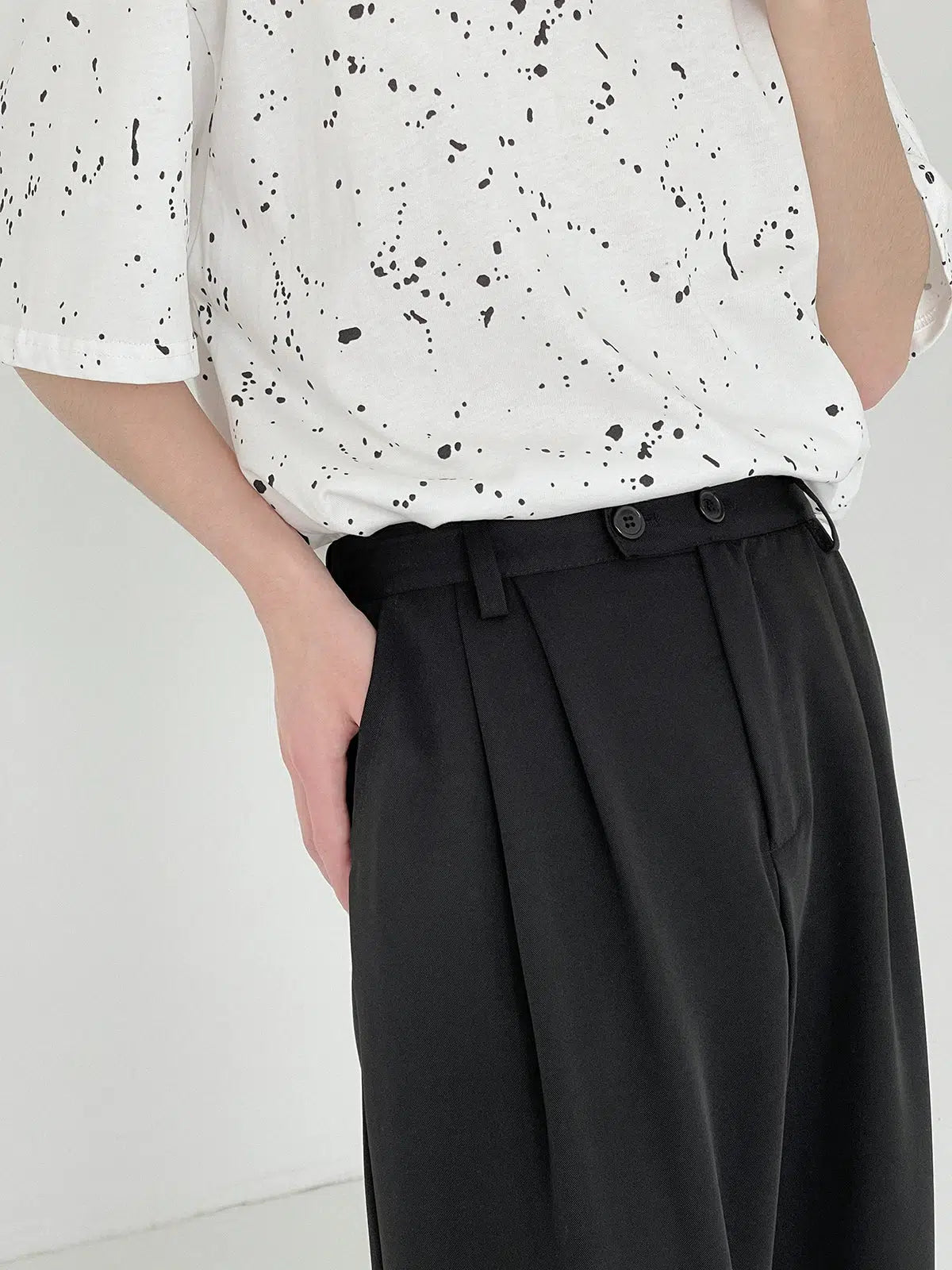 Elastic Waist Draped Wide-leg Slim Pants