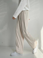 Elastic Waist Draped Wide-leg Slim Pants