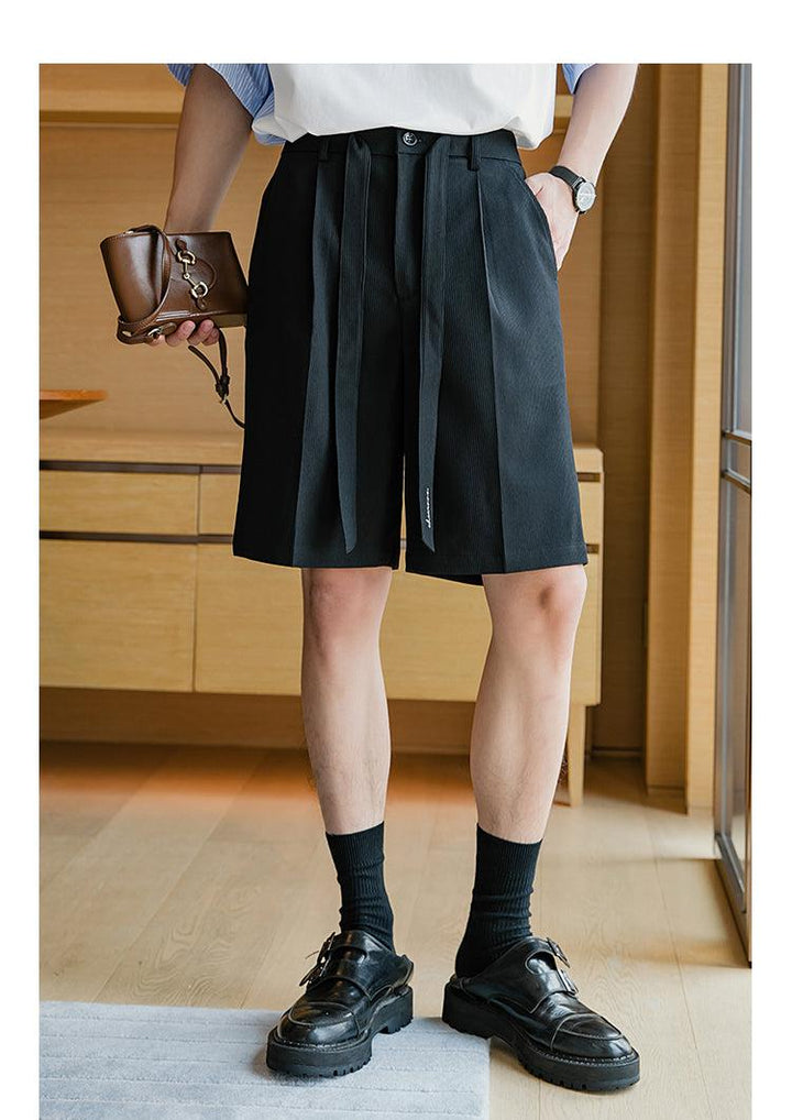 Elastic Waist Drawstring Pleated Shorts