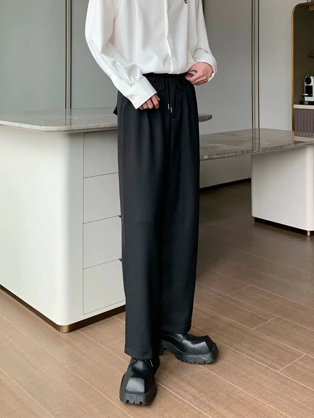 Elastic Waist Drawstring Straight-leg Pants