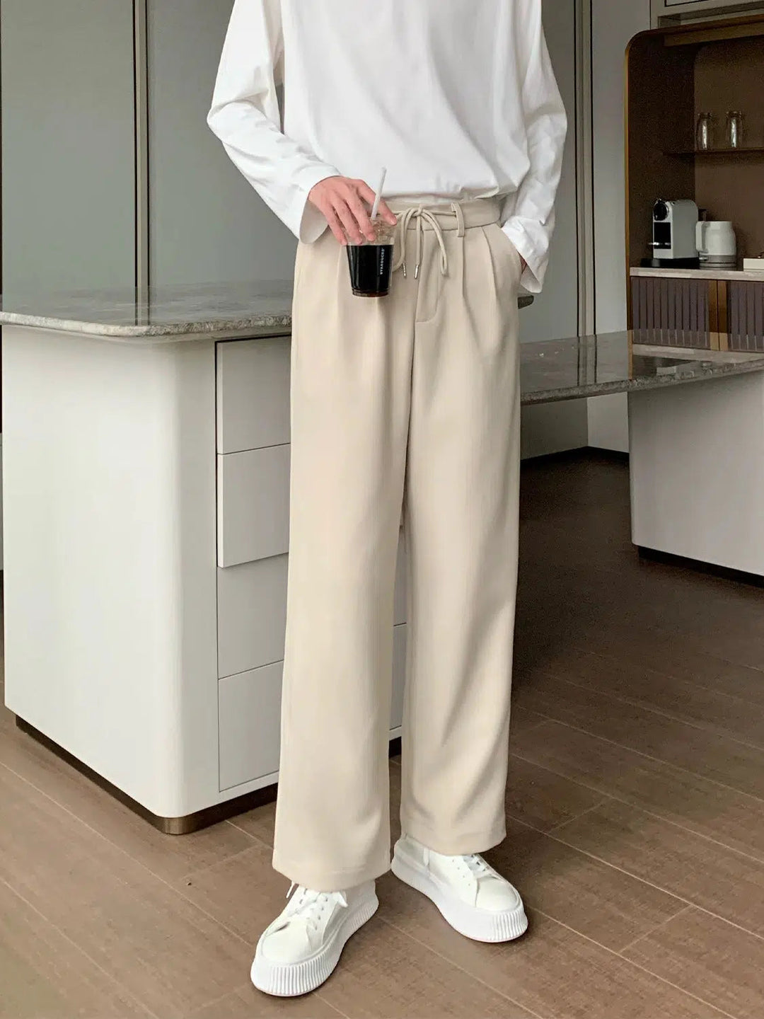 Elastic Waist Drawstring Straight-leg Pants