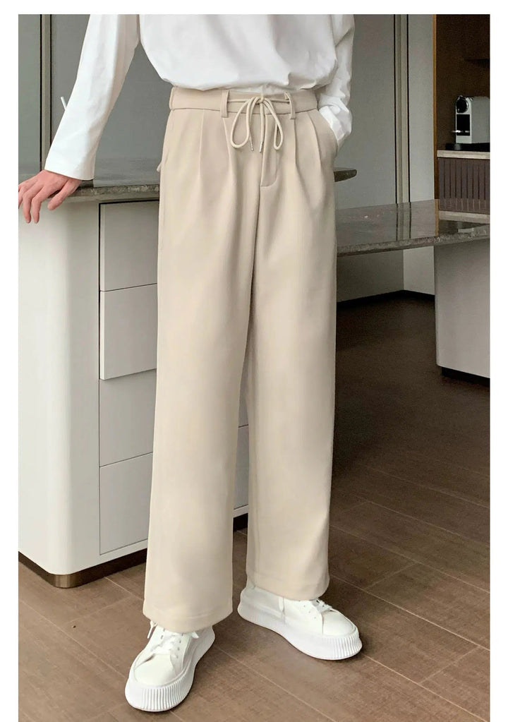 Elastic Waist Drawstring Straight-leg Pants