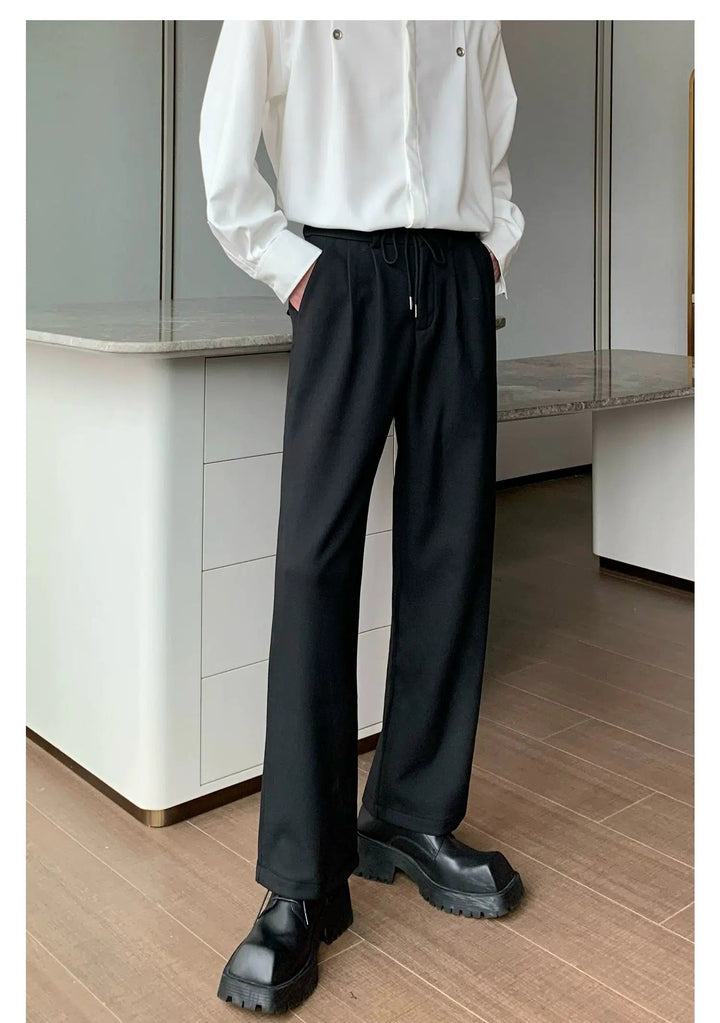 Elastic Waist Drawstring Straight-leg Pants