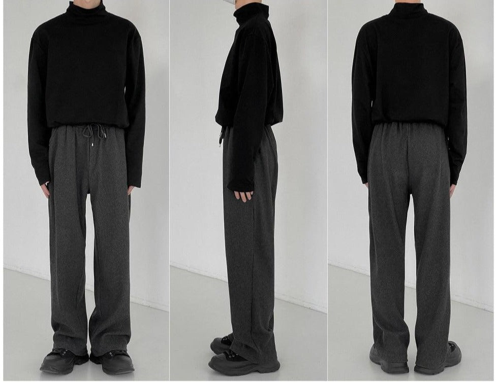 Elastic Waist Drawstring Striped Knitted Drape Pants