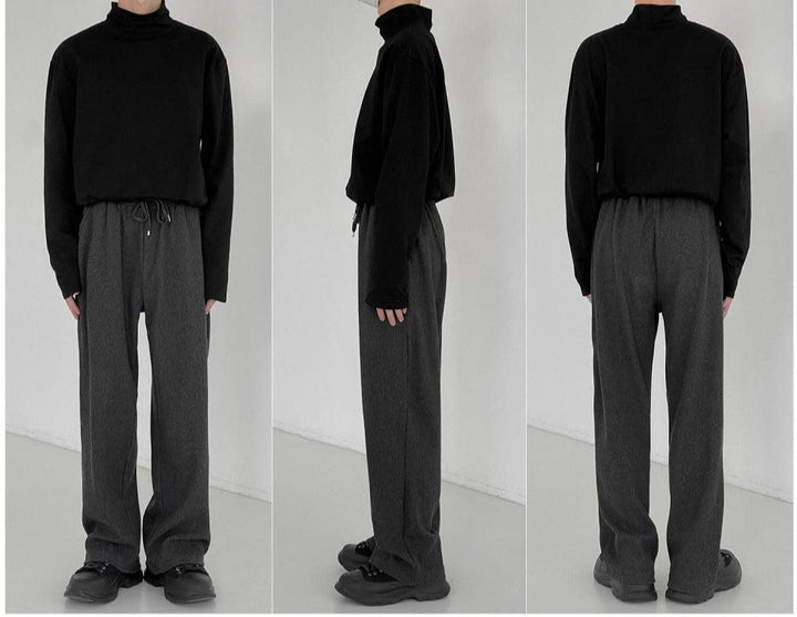 Elastic Waist Drawstring Striped Knitted Drape Pants