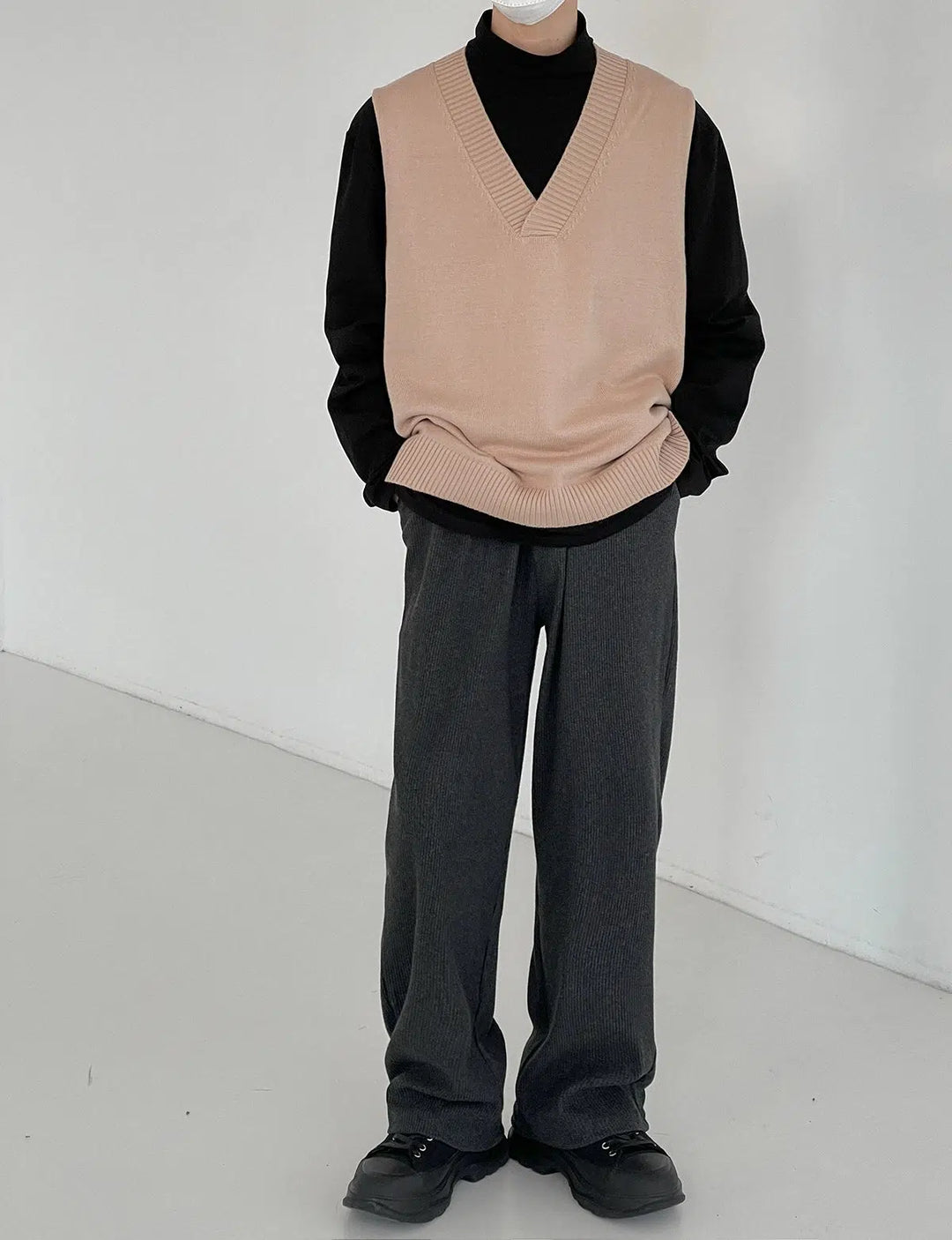 Elastic Waist Drawstring Striped Knitted Drape Pants