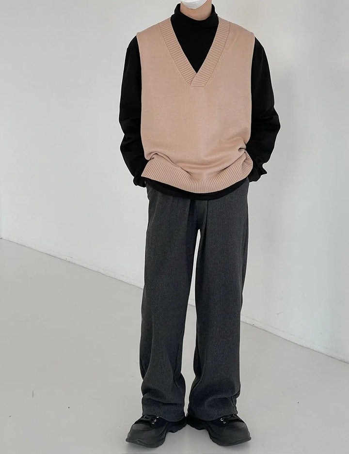 Elastic Waist Drawstring Striped Knitted Drape Pants