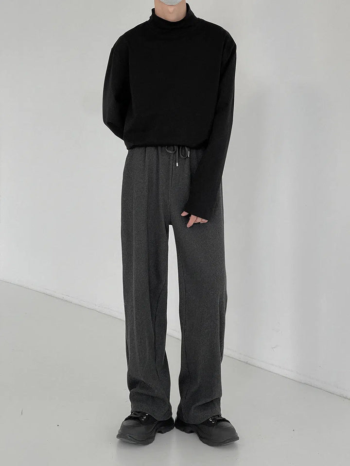 Elastic Waist Drawstring Striped Knitted Drape Pants