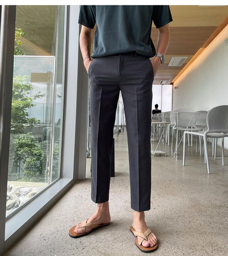 Elastic Waist Ice Silk Drape Suit Pants