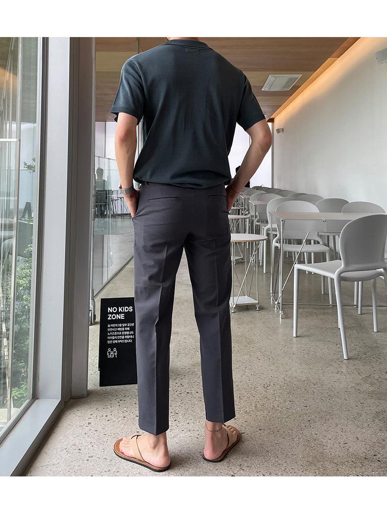 Elastic Waist Ice Silk Drape Suit Pants