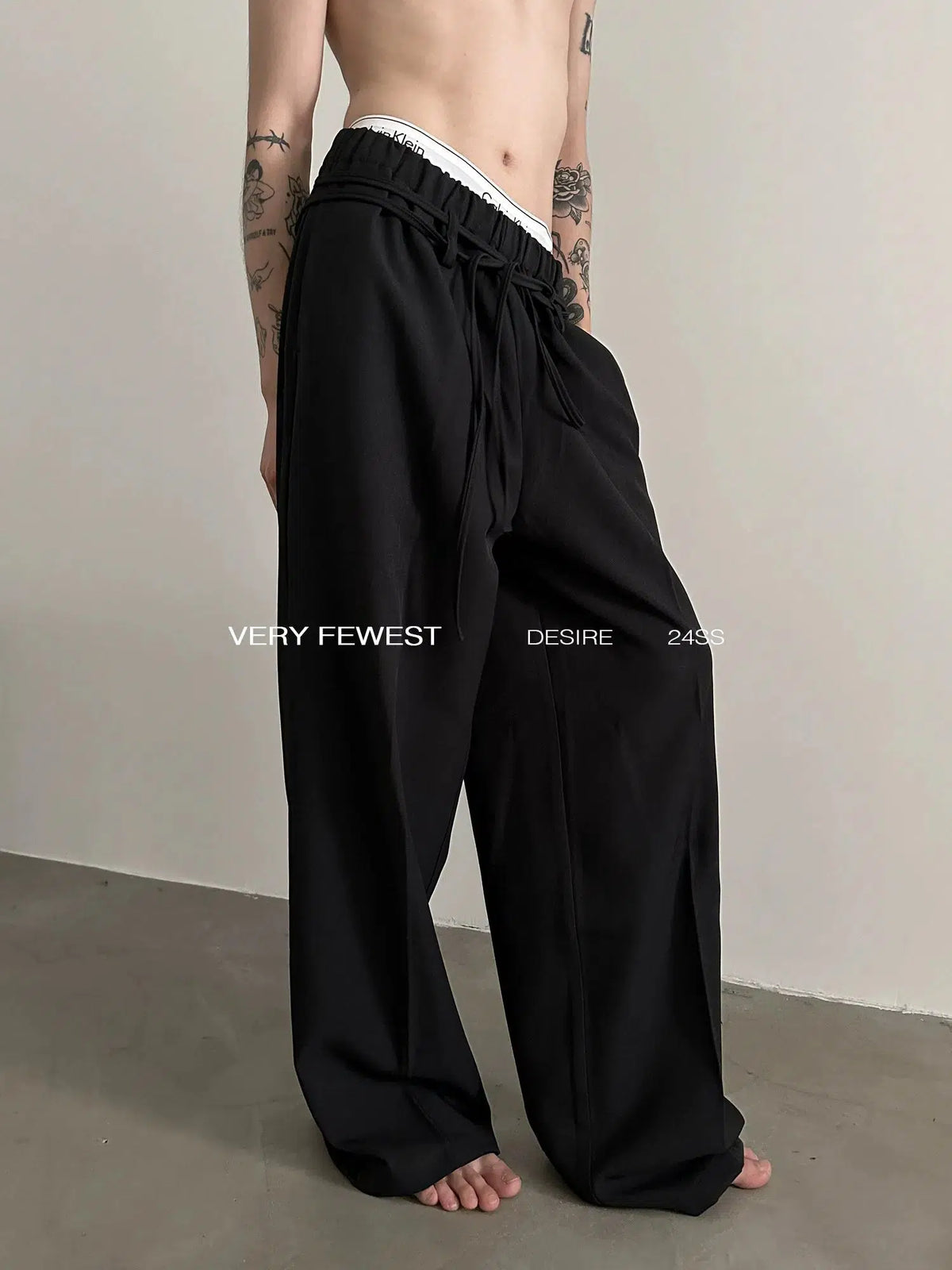 Elastic Waist Ribbon Drape Pants