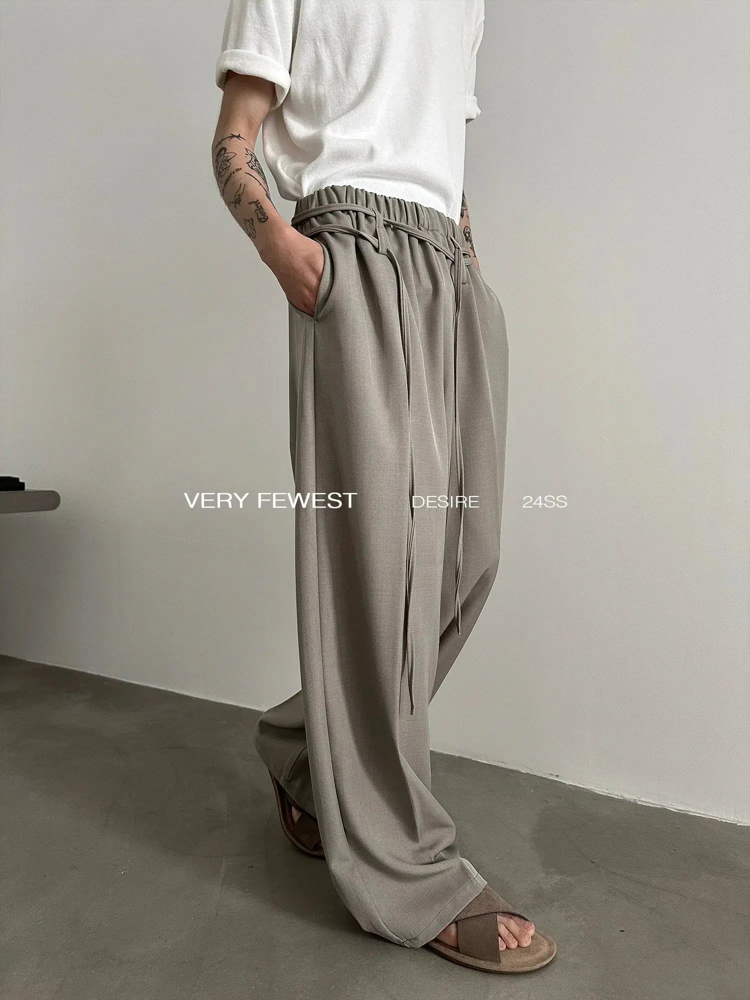 Elastic Waist Ribbon Drape Pants
