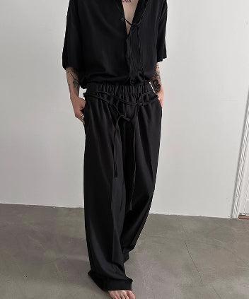 Elastic Waist Ribbon Drape Pants