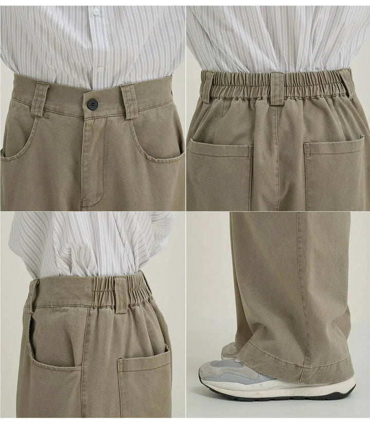 Elastic Waist Wide Leg Cargo Pants