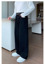 Elastic Waist Wide Leg Straight Jeans