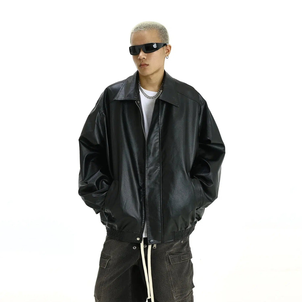 Elastic Waistband Leather Jacket