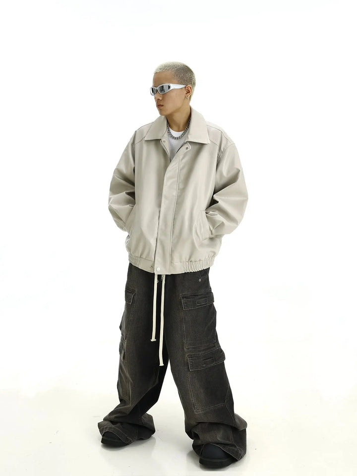 Elastic Waistband Leather Jacket