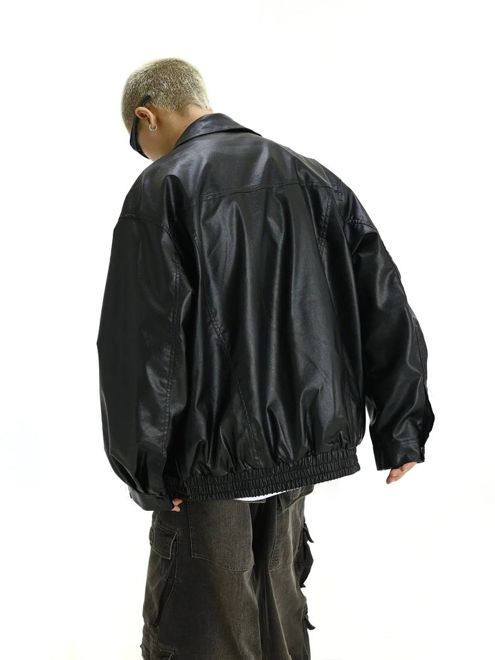 Elastic Waistband Leather Jacket