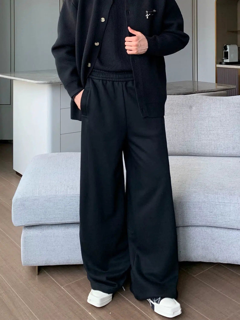 Elastic Waistband Wide-Leg Casual Pants