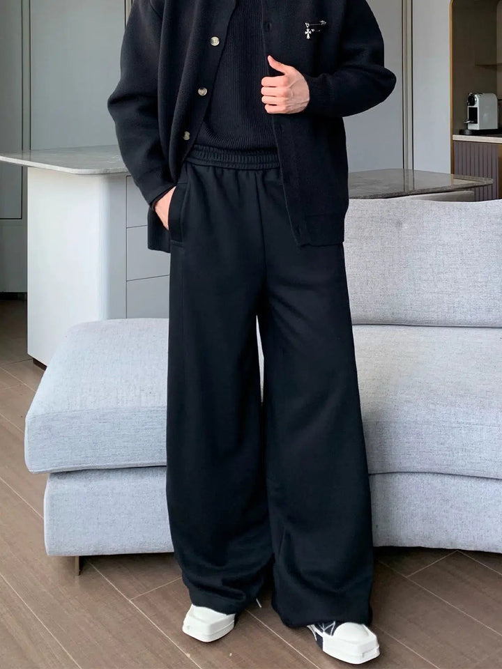 Elastic Waistband Wide-Leg Casual Pants